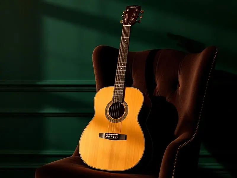 Violão de cordas de nylon apoiado na sala de aula da Fermata