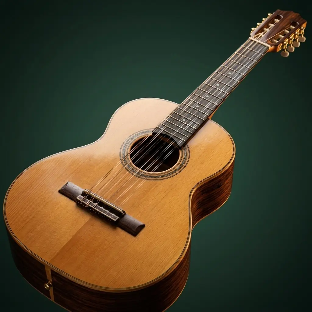 Viola caipira de dez cordas apoiada na sala de aula da Fermata
